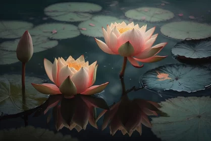 Elegant Pink Lotus Flowers Blooming in Tranquil Pond