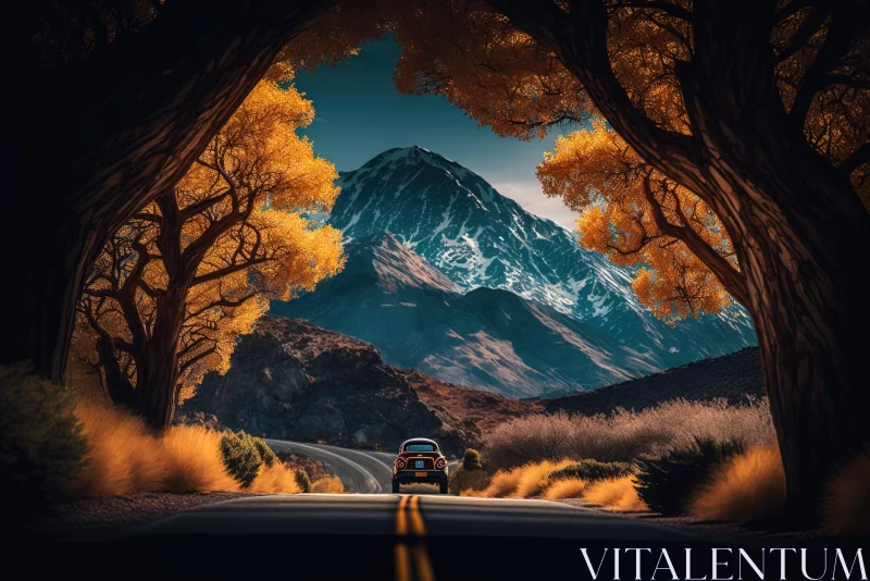 Epic Portraiture: Mountain Road Scene with Classic Cars AI Image