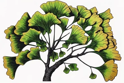 Ginkgo Tree in High Contrast - An Exploration of Vibrant Realism AI Image