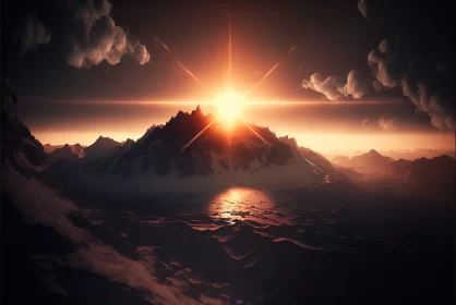 Inspiring Sunrise over Mountainous Seascape AI Image