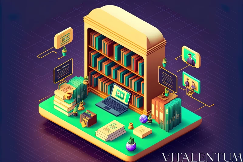 Isometric Library Concept: A Modern Digital Art Studyplace AI Image