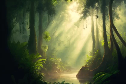 Sunlit Jungle River: An Exotic Fantasy Landscape