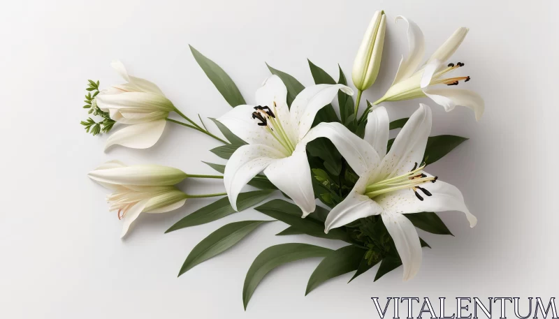 White Lilies and Green Leaves - Minimalist Non-representational Photography AI Image
