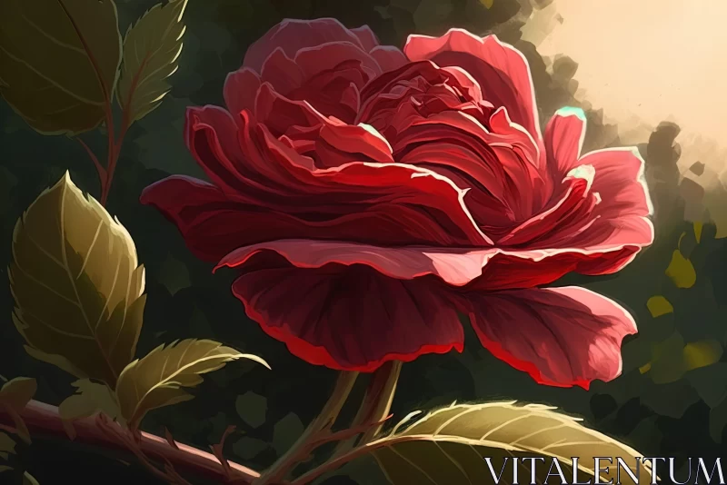 Hand-Painted Red Rose in 2D Game Art Style AI Image