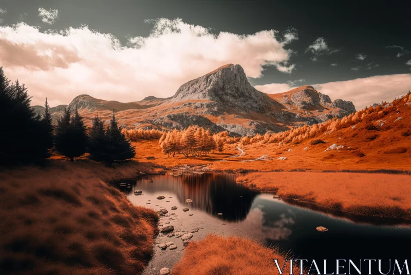 Infrared Mountain Landscape: Pastoral Charm and Moody Colors AI Image
