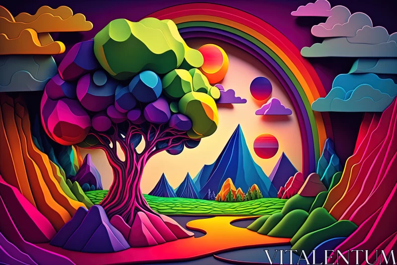 Abstract 3D Art of Rainbow Forest Landscape AI Image