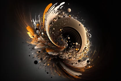 Abstract Spiral Vortex Art in Amber and Black