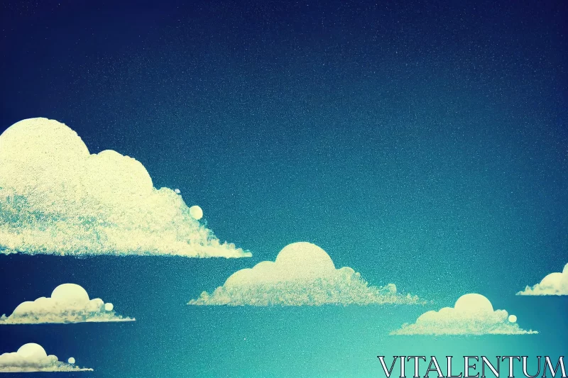 Blue Sky and Clouds: A Nostalgic Pointillist Illustration AI Image