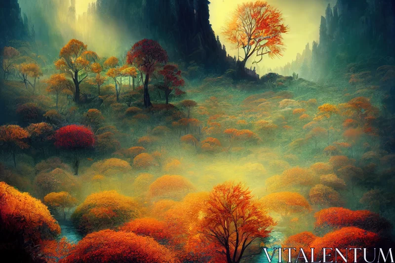 Exotic Fantasy Autumn Landscape - Ancient Chinese Art Influence AI Image