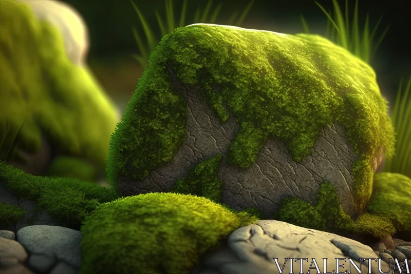 Mossy Rocks and Grass in Nature's Embrace AI Image
