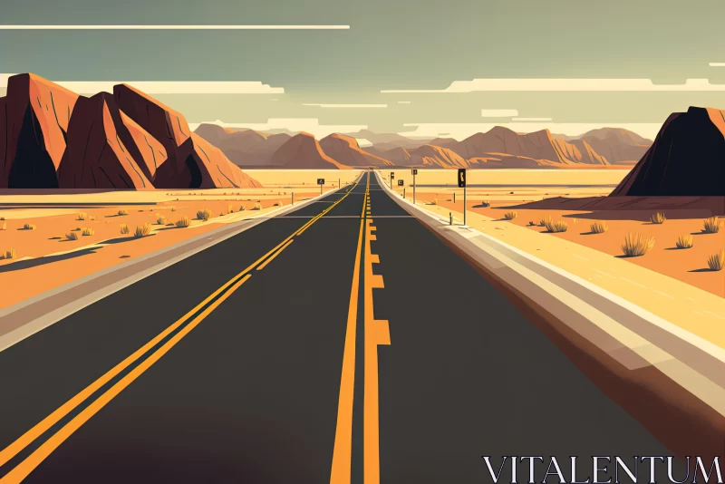 Vintage-Style Abstract Desert Road Illustration AI Image