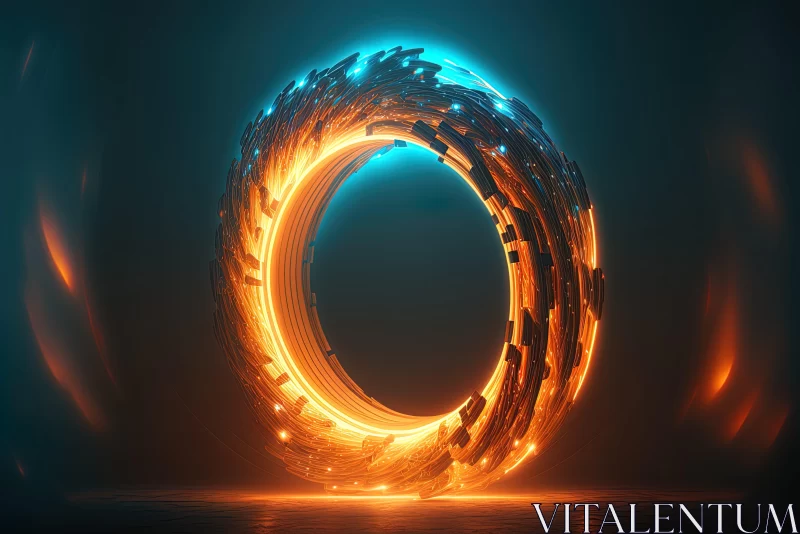 Abstract Glowing Ring on Black Background AI Image