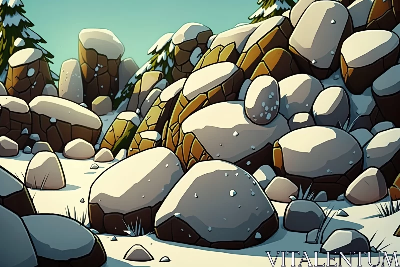 Snow-Covered Cartoon-Inspired Landscape Artistry AI Image
