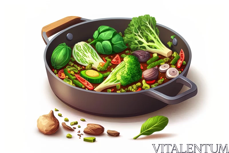 Colorful and Detailed Illustration of Sliced Vegetables in a Pan AI Image