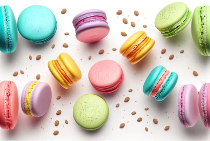 Colorful Macarons on Parisian Tabletop: Aerial View