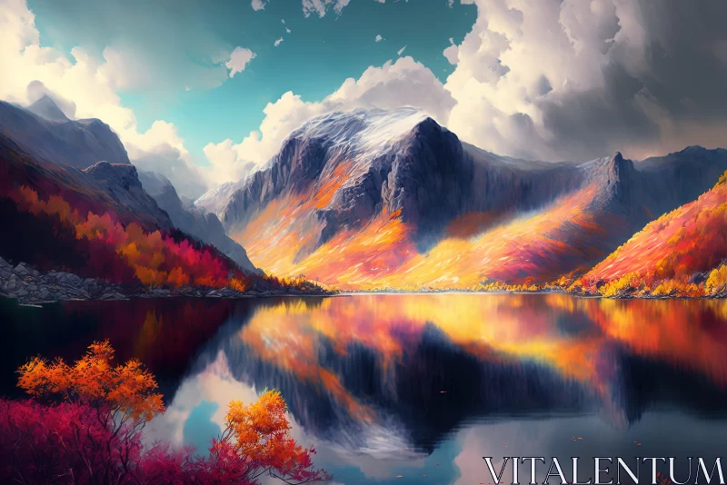 Colorful Mountain and Lake Scenery AI Image