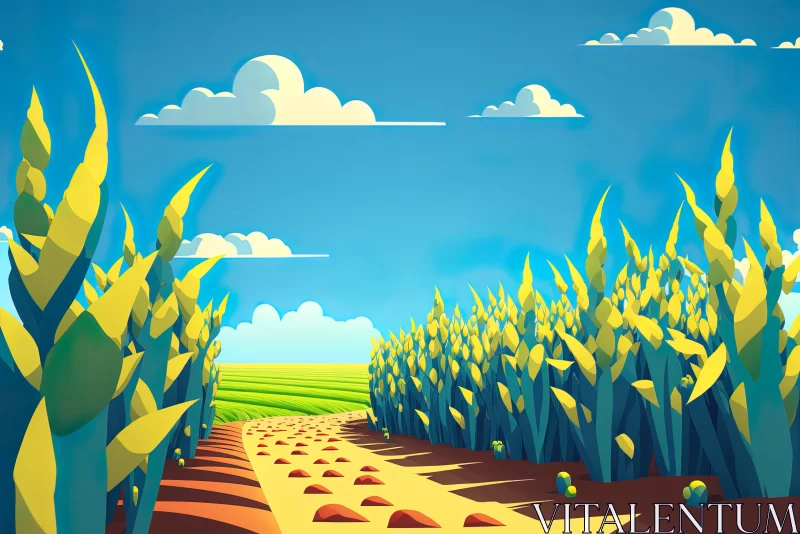 Dreamlike Low Poly Corn Field - Summer Illustration AI Image