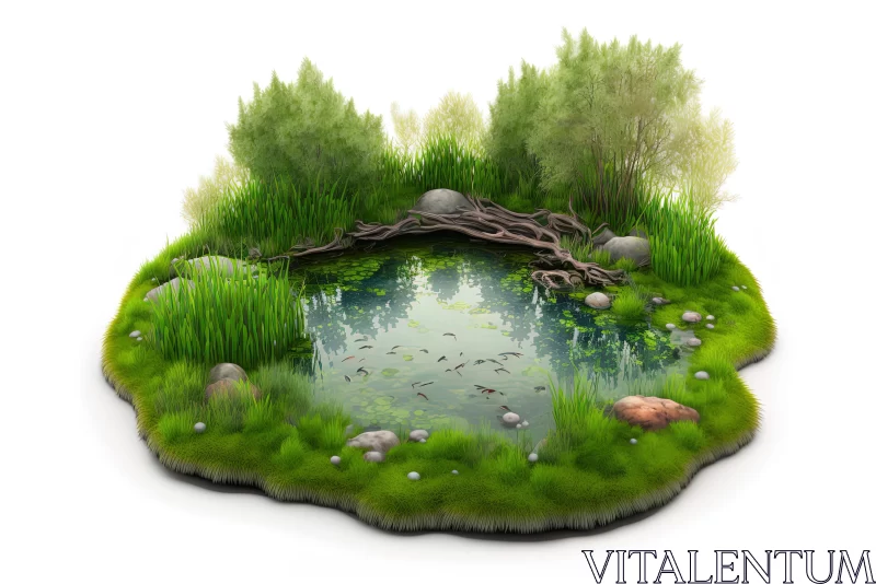Majestic 3D Pond Amidst Atmospheric Woodland Imagery AI Image