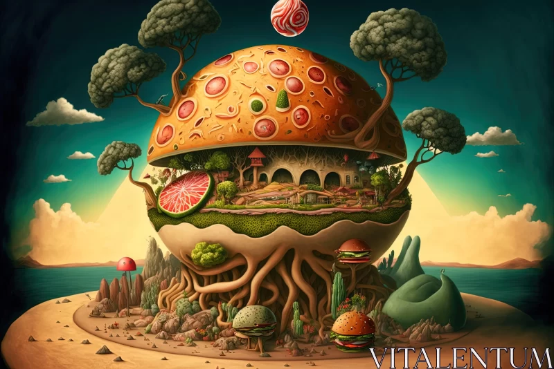 Psychedelic Mushroom Island: A Multi-layered Digital Illustration AI Image