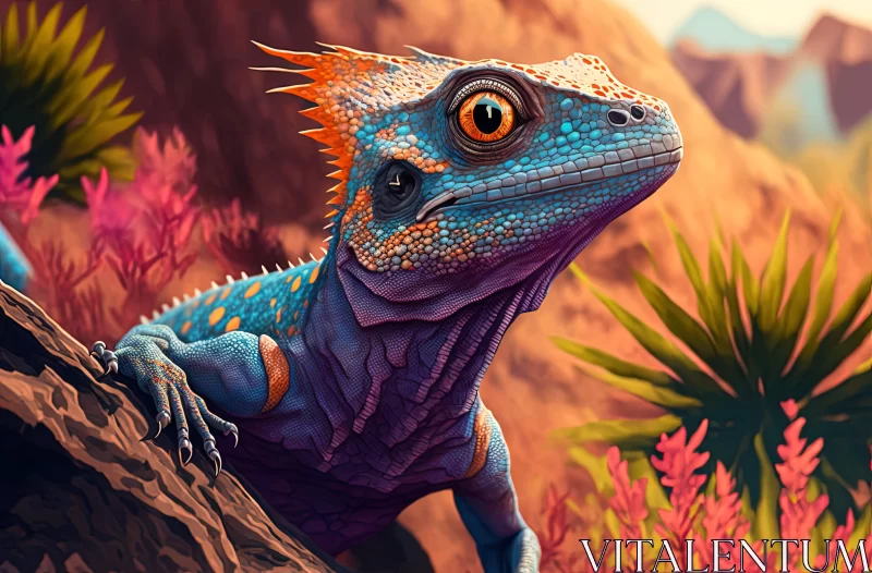 Colorful Lizard in a Detailed Desert Landscape Art AI Image
