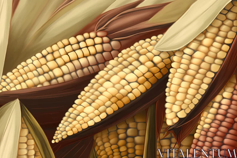 Detailed Digital Painting of Corn in Earthy Tones AI Image