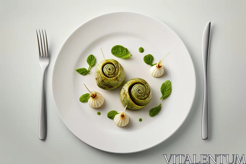 Innovative Digital Art: Snails and Asparagus on Plate AI Image