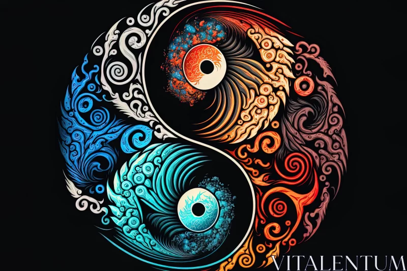 Intricate Yin and Yang Design with Vibrant Contrast AI Image