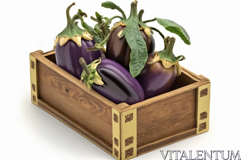 Vintage Crate with Ripe Eggplants - A Nostalgic Still Life AI Image