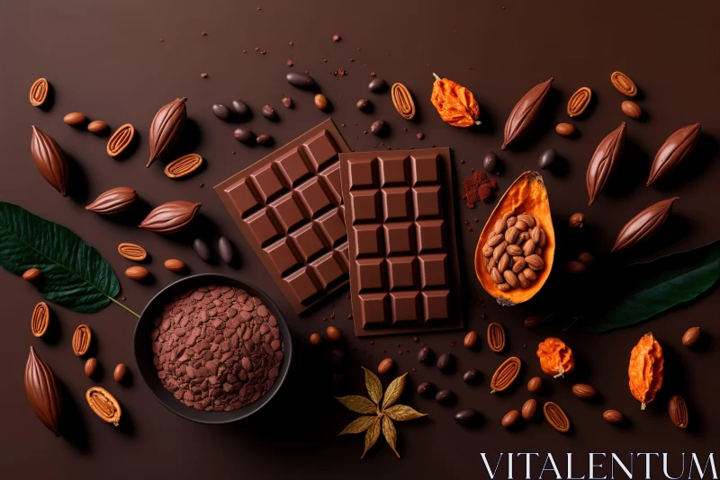 Artistic Arrangement of Chocolate Ingredients Against Dark Backdrop AI Image