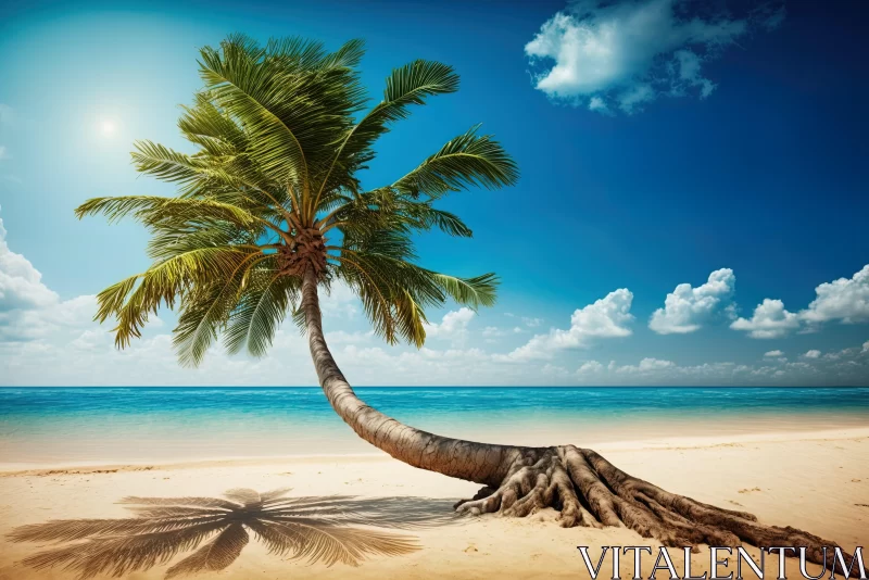 Tropical Beach Paradise with Palm Tree - Afro-Caribbean Influence AI Image