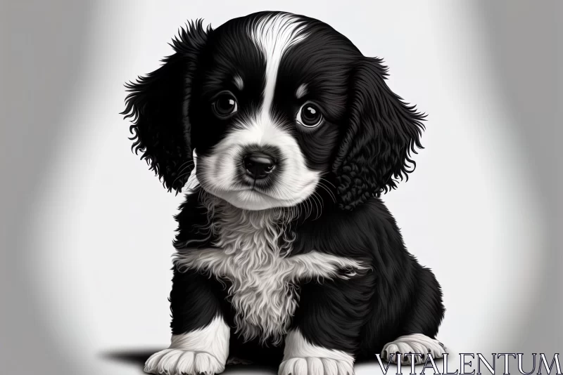 Black and White Realistic Illustration of a Charming Puppy AI Image