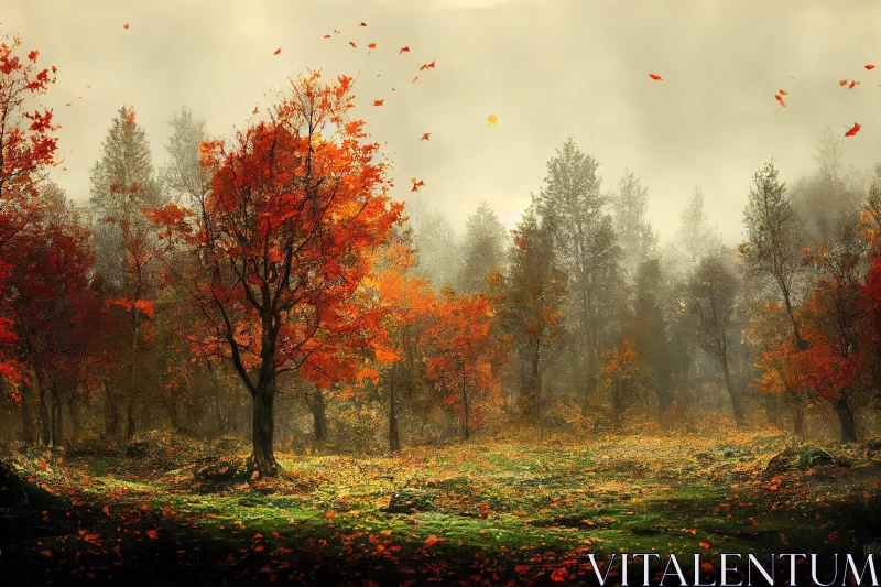 Stunning Autumn Landscape Enveloped in Mist AI Image