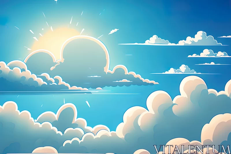 Cartoon Clouds and Sunrise Wallpaper - Stylized Sky Illustrations AI Image