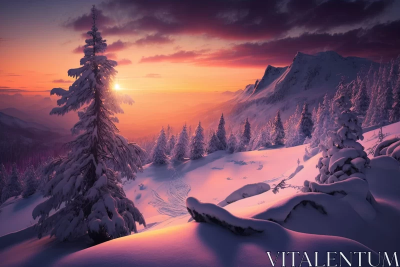 Snow Covered Mountains at Sunset - Majestic Nature Wallpaper AI Image
