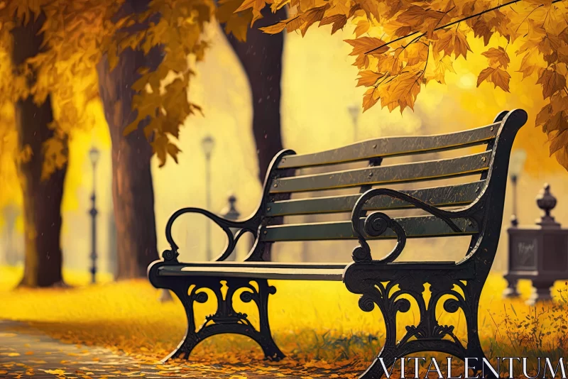 Autumn Park Bench - An Atmospheric and Inspirational Scene AI Image
