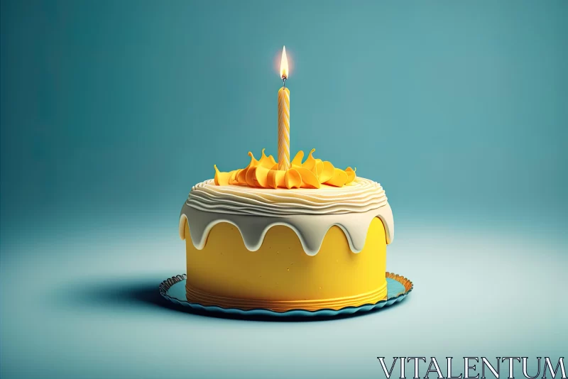 Celebratory Yellow Birthday Cake Illustration AI Image