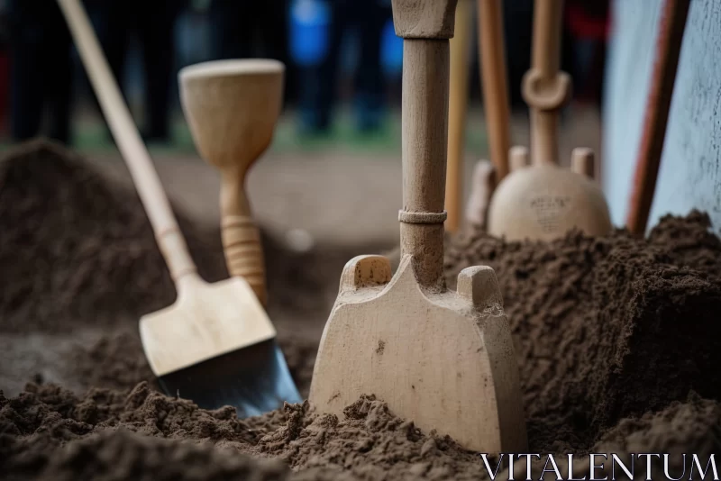 Handcrafted Wooden Shovels in Soil - A Natural Installation AI Image