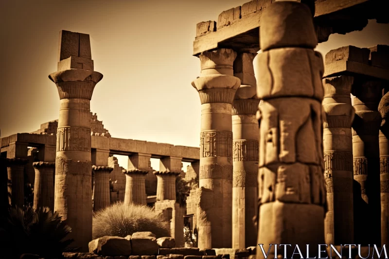 Ancient Egyptian Temple in Sepia Tone: A Journey Back in Time AI Image