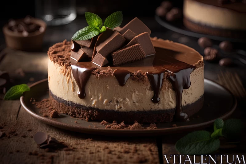 Chocolate Cheesecake in Rustic Scene - Delicious Luxury AI Image