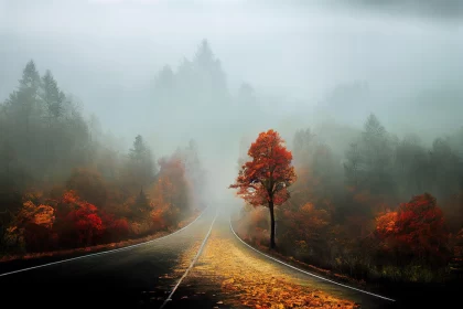 Foggy Road in Fall - A Mesmerizing Colorscape