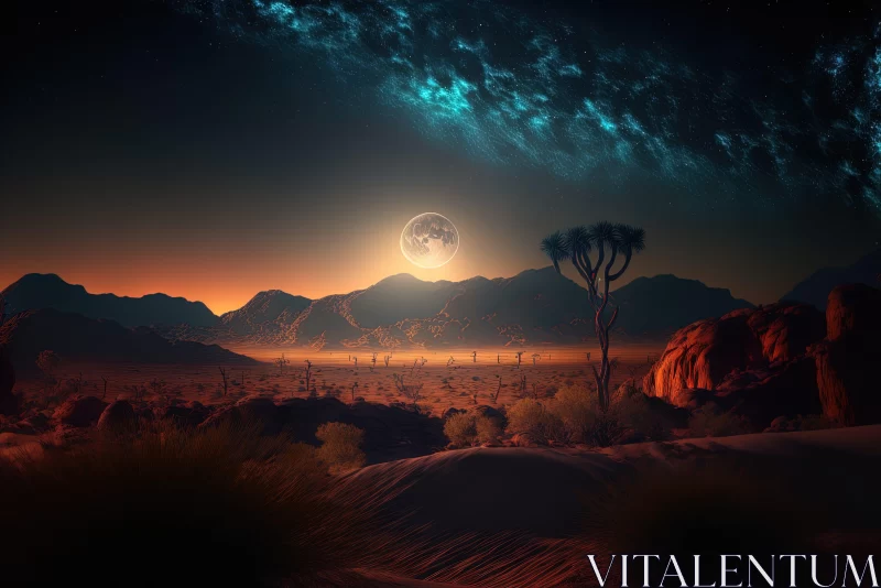 Moonlit Desert Landscape: A Dreamy Night Scene AI Image