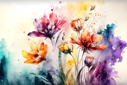 Colorful Watercolor Flower Painting - Fantasy Realism Art