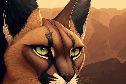 Enigmatic Caracal: A Stylized Digital Art Representation