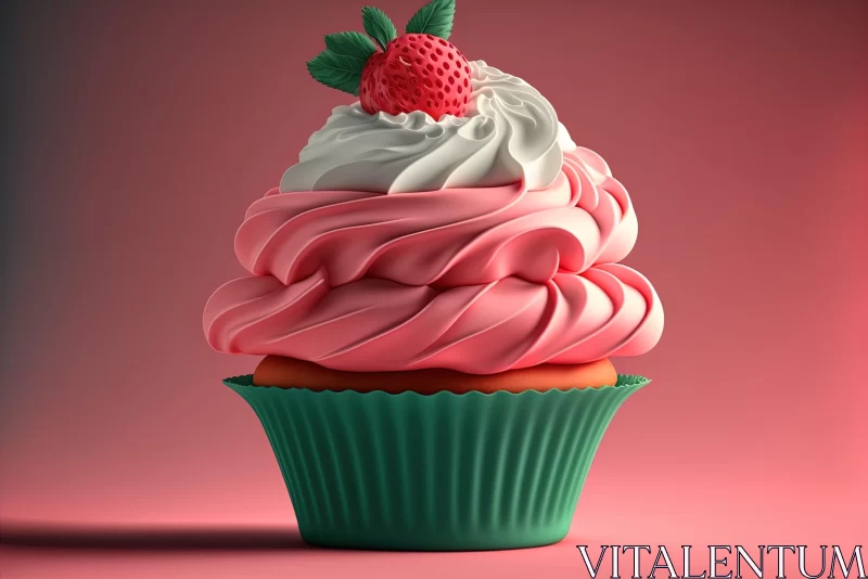 3D Rendered Strawberry Cupcake: A Still Life Illustration AI Image