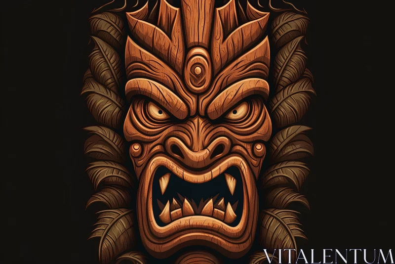 AI ART Angry Tiki Face in Wood: A Historical Reimagining