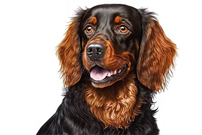 Detailed Dog Portrait Illustration in Black and Amber
