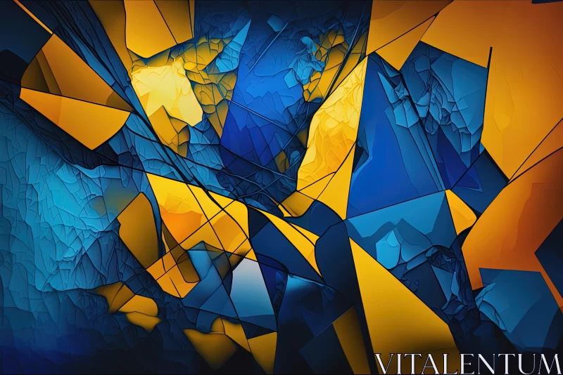 Abstract Art in Blue and Yellow: Cubist Shattered Planes AI Image