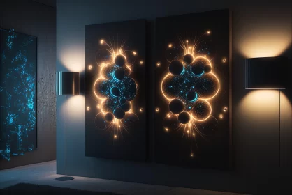 Neon Canvas Art in a Dark Room - Abstract Molecular Paintings