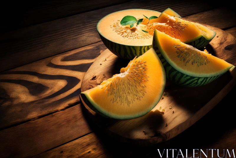 Melon Slices in Golden Light - Captivating Caffenol Art AI Image