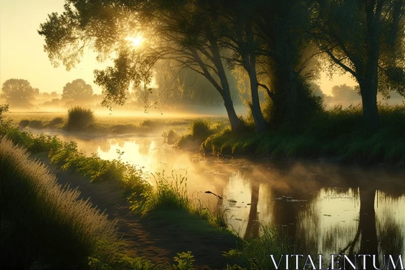 AI ART Stunning Sunrise Over River With Greenery